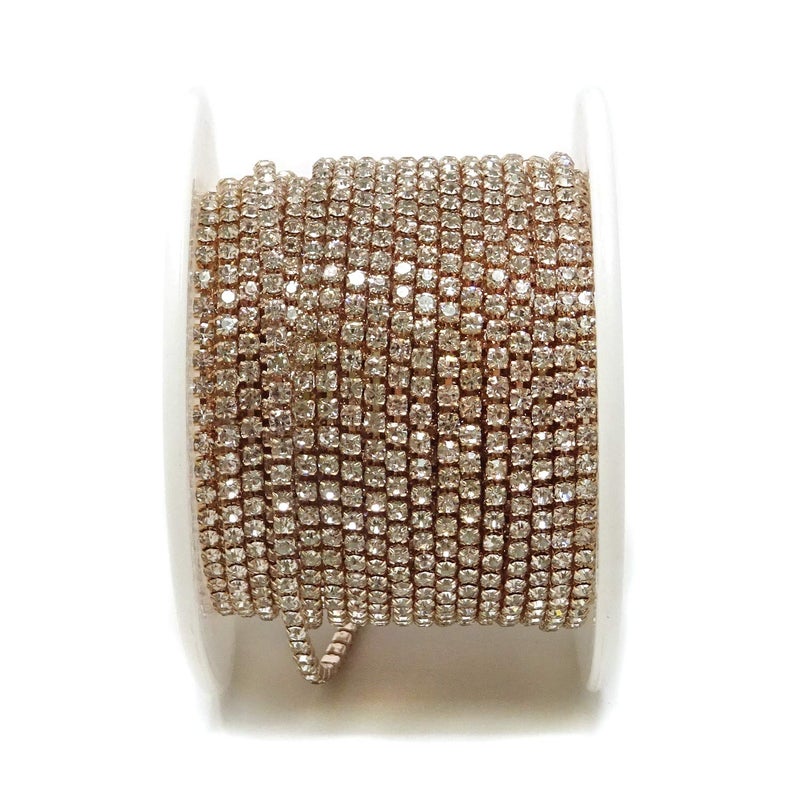 yueton 11 Yards 2MM Crystal Rhinestone Close Chain Trimming Claw Chain Jewelry Crafts DIY Rose Golden Base - Image 1